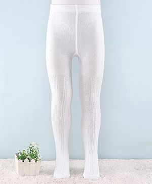 Cute Walk by Babyhug Non Terry Knit Anti Bacterial Footed Tights Self Design - White