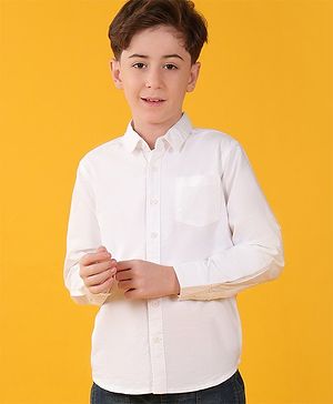 Pine Kids Cotton Woven Full Sleeves Solid Color Shirt - White
