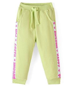 Babyhug Cotton Looper Full Length Lounge Pant With Text Print - Green