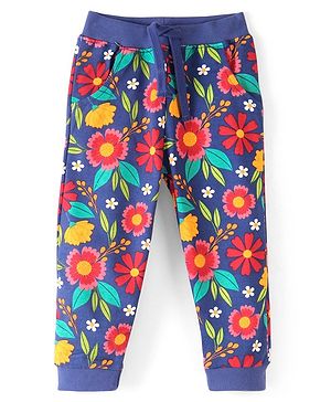 Babyhug Cotton Looper Knit Full Length Lounge Pant Floral Print -  Navy