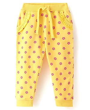 Babyhug Cotton Looper Full Length Lounge & Track Pants Floral Print -Yellow