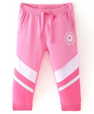 Babyhug Cotton Looper Full Length Striped Lounge and Track Pant  - Pink