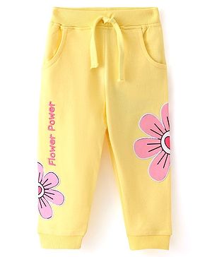Babyhug Cotton Looper Full Length Lounge and Track Pants Floral Patch - Yellow