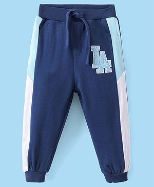 Babyhug Cotton Looper Full Length Lounge and Track Pant Text Print - Navy Blue