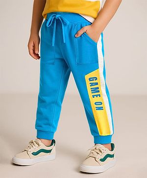 Babyhug Cotton Looper Full Length Track Pant Game On Print - Blue