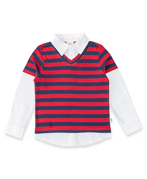 JusCubs Full Sleeves  Striped Polo Style Tee - Red