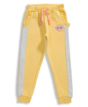 JusCubs Loop Knitted & Heart  Embroidered Joggers - Yellow