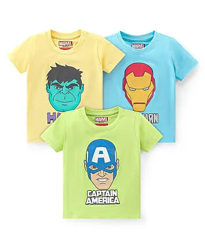 Babyhug Marvel 100% Cotton Knit Half Sleeves T-Shirt with Avengers Graphics Pack of 3 - Multicolour