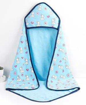 Doodle Poodle 100% Cotton Hooded Bath Towel with Animal and Floral Print L 83 x B 82 cm - Atomizer Blue