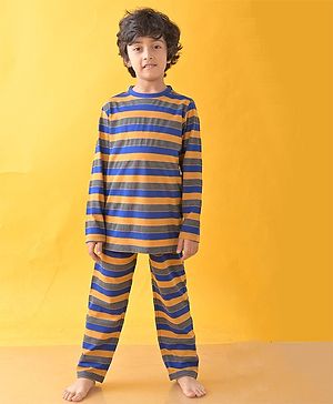 Anthrilo Full Sleeves Rugby Striped Coordinating Pyjama Set - Multi Color