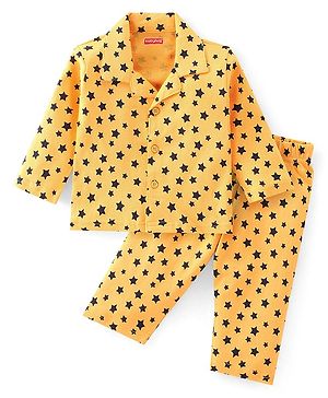 Babyhug Cotton Knit Full Sleeves Night Suit with Star Print - Yellow