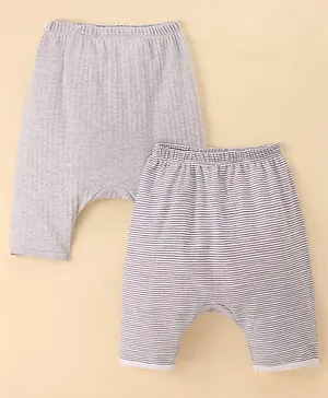 Ben Benny 100% Cotton Interlock Knit Full Length Striped Diaper Legging Pack Of 2 - Grey