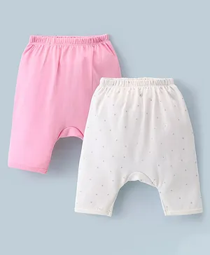 Ben Benny 100% Cotton Interlock Knit Full Length Diaper Legging Solid & Stars Print Pack of 2 - Pink & White