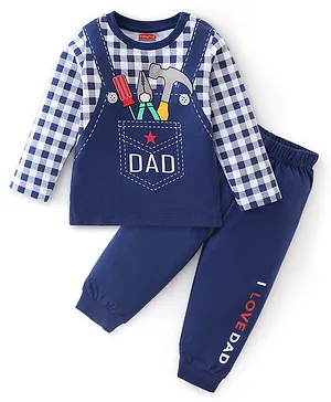 Babyhug Single Jersey Knit Full Sleeves Night Suit Checks & Tool Print -  Navy Blue