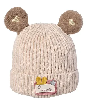 Kid-O-World Bunny Ear Detailed With Heart Embroidered Cap -  Beige