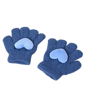 Kid-O-World Heart Applique Detailed Woollen Gloves - Blue