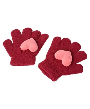 Kid-O-World Heart Applique Detailed Woollen Gloves - Red