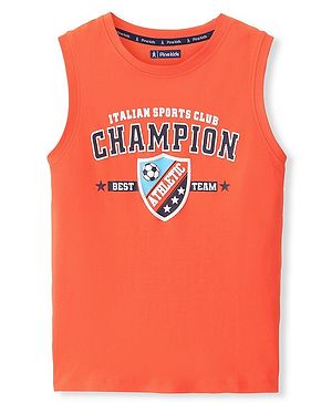 Pine Kids 100% Cotton Knit Sleeveless T-Shirt Varsity Print -Orange