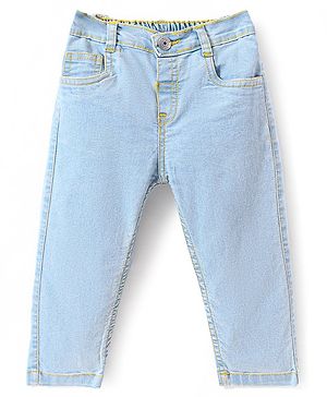 Babyhug Denim Washed Full Length Jeans With Stretch Solid Colour - Light Blue
