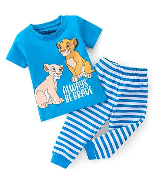 Babyhug Disney 100% Cotton Knit Half Sleeves Night Suits Lion King Graphics - Blue