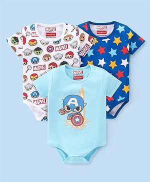 Babyhug Marvel  100% Cotton Half Sleeves Onesies with Avengers Graphics Pack of 3 -Multicolour