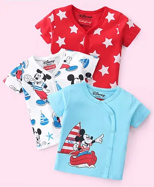Babyhug Disney 100% Cotton Interlock Knit Half Sleeves Front Open Jhablas Mickey Mouse Print Pack of 3 - Multicolor