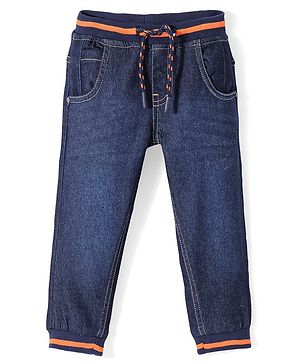 Babyhug Denim Full Length  Washed Joggers With Stretch - Blue