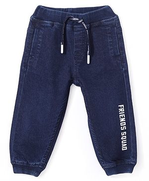 Babyhug Denim Full Length Joggers Text Print - Dark Blue