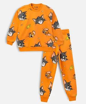 Nap Chief Warner Bros Featuring Full Sleeves Tom & Jerry Printed Coordinating Pure Cotton Co Ord Set - Orange