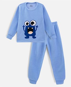 Nap Chief Full Sleeves Monster Printed Fleece Sweatshirt & Joggers Set - Blue