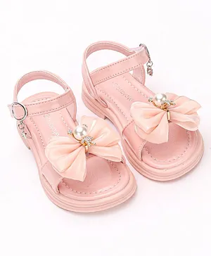 Babyoye Sandals with Velcro Closure & Bow Applique -   Pink