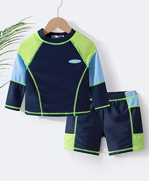 Kookie Kids Full Sleeves Two Piece Swimsuit Solid Colour  - Navy
