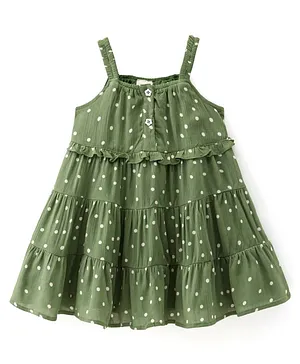 Babyhug Rayon Woven Sleeveless Frock Polka Dot Print - Green