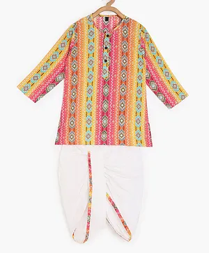 Chayim Full Sleeves Bandhej  Printed Kurta Dhoti Set - Pink & Yellow