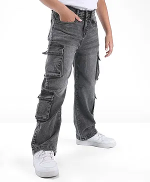 Arias Cotton Stretch Regular Fit Full Jeans With Cargo Pocket - Grey