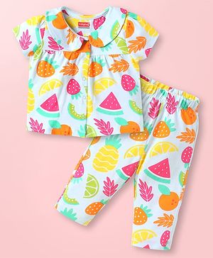 Babyhug Cotton Knit Half Sleeves Night Suit Fruity Print - Blue