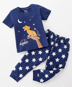 Babyhug Disney 100% Cotton Knit Single Jersey Half Sleeve Night Suit with Lion King Graphics - Navy Blue