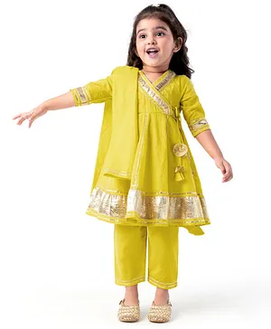 Buy Cream Cotton Hand Embroidered Floral Frock Kurta Sharara Set For Girls  by Little Bansi Online at Aza Fashions.