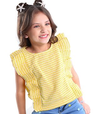 Babyhug Sleeveless Woven Checks Top - Yellow