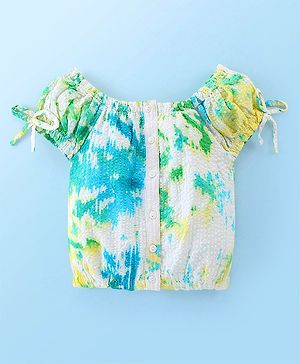 Babyhug Rayon Half Sleeves Woven Tie Dyed Top - Blue & Yellow