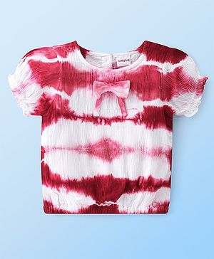 Babyhug Rayon Woven Half Sleeves Top with Tie & Die Pattern-White & Fuchisa
