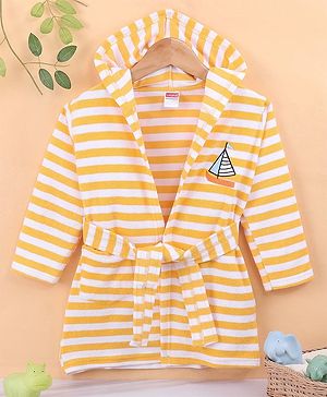 Babyhug Terry Knit Full Sleeves Bath Robe With Hood and Boat Embroidery - Yellow