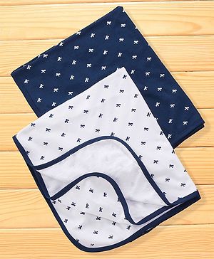 Babyhug Terry Towel Set Bow Print Pack of 2 L 76 x B 76 cm - Blue & White
