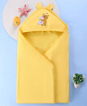 Babyhug Terry Interlock Towel Wrapper With Hood Koala Print L 76.2 x B 76.2 cm - Yellow