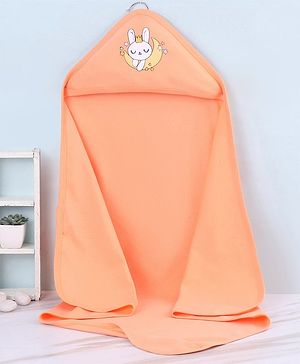 Babyhug Interlock Hooded Wrapper With Bunny Print L 76.2 x B 76.2 cm - Orange