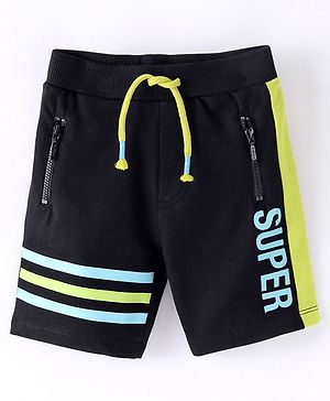 Babyhug Cotton Looper Knit Striped Shorts - Black
