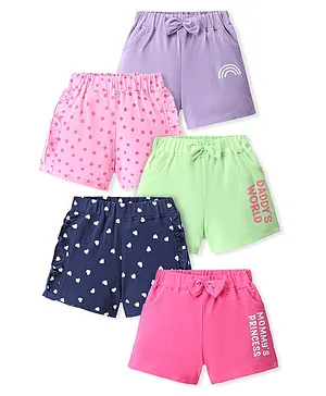 Doodle Poodle 100% Cotton Knit Above Knee Length Shorts Heart Print Pack of 5 - Multicolor