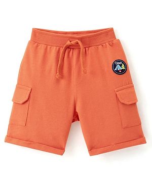 Babyhug Cotton Looper Knit Shorts With Camp Patch - Orange