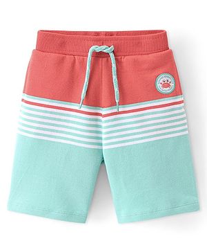 Babyhug Cotton Looper Knit Striped Shorts - Blue & Red