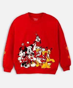 Nap Chief Pure Cotton Mickey Mouse & Friends Featuring Full Sleeves Character Printed Sweatshirt - Red